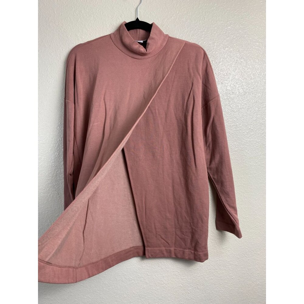 Amour Vert Brown Long Sleeve Modal Organic Cotton Mock Neck Top Women size Small